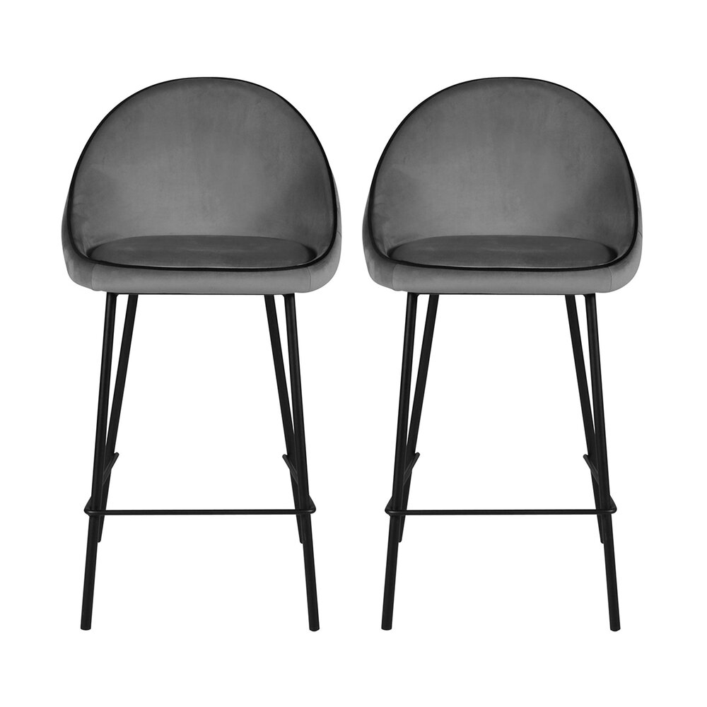 Tabouret de bar - Lot de 2 chaises de bar H75 cm en tissu anthracite - ABAYA photo 1