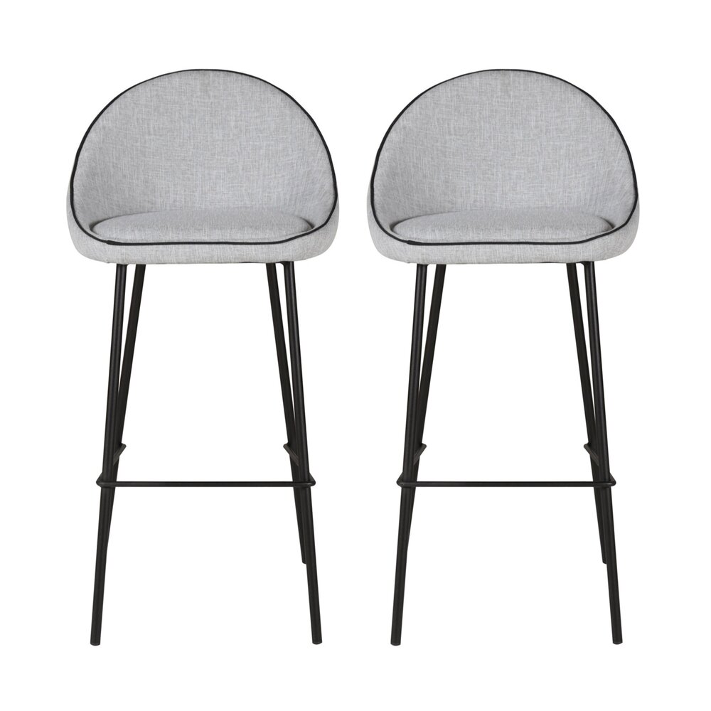 Tabouret de bar - Lot de 2 chaises de bar H65 cm en tissu gris clair - ABAYA photo 1