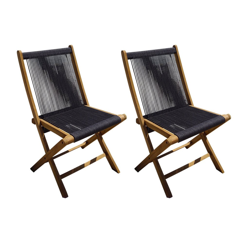 Meuble de jardin - Lot de 2 chaises de jardin 57x50x88 cm en cordes et teck photo 1