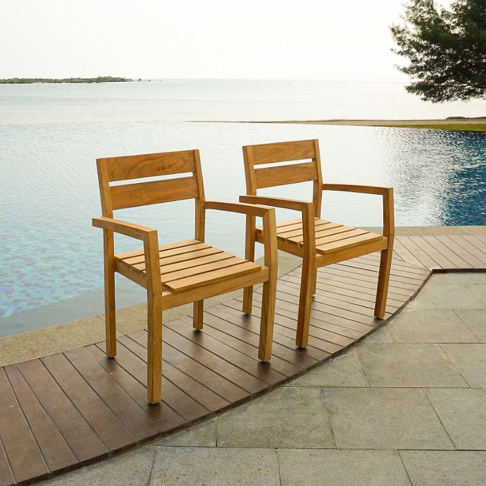 Chaise de jardin - Lot de 2 fauteuils de jardin 92x58,5x58 cm en teck naturel photo 1