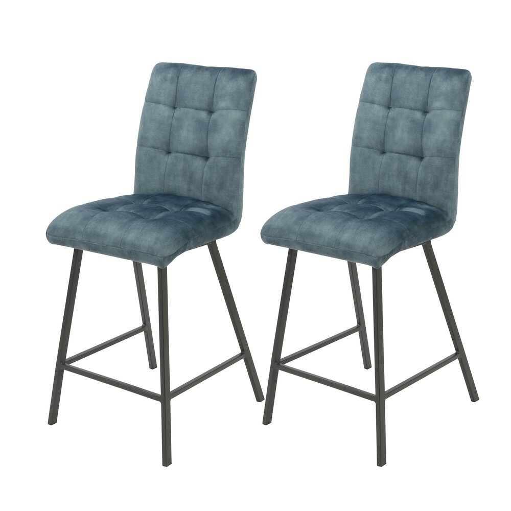 Tabouret de bar - Lot de 2 chaises de bar H65 cm en tissu bleu - RIBOLT photo 1