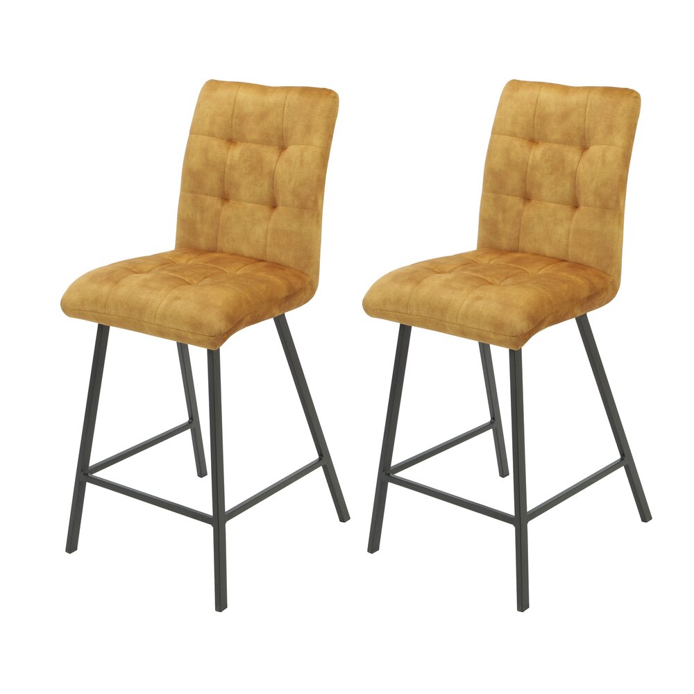 Tabouret de bar - Lot de 2 chaises de bar H65 cm en tissu jaune - RIBOLT photo 1