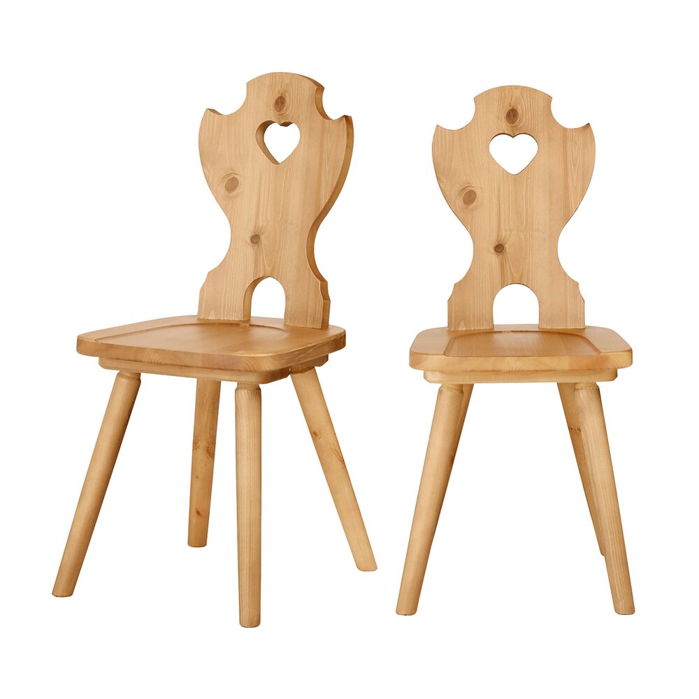 Chaise - Lot de 2 chaises dossier coeur en pin massif teinté miel - THIVIER photo 1