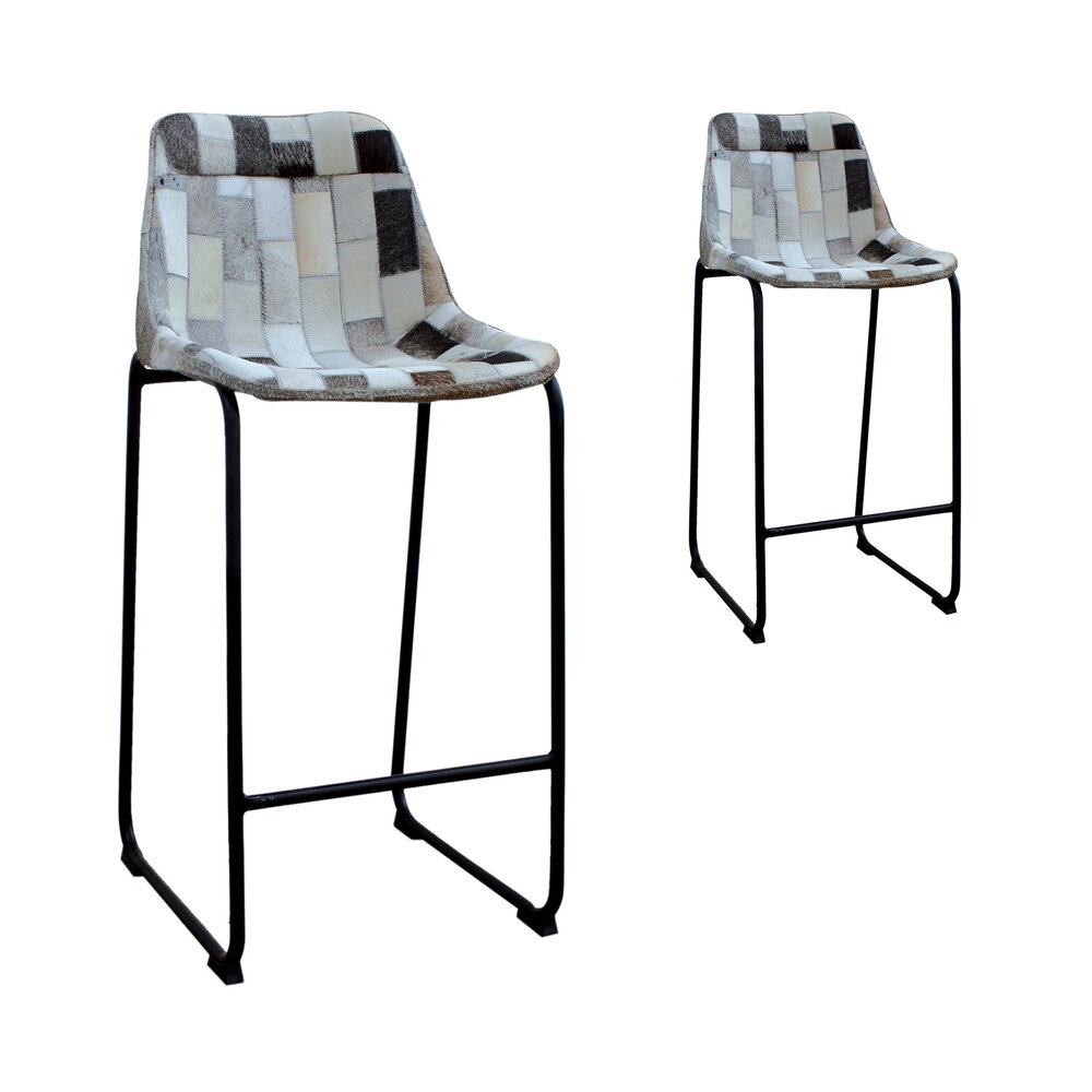 Tabouret de bar - Lot de 2 chaises de bar 46x50x106 cm en peau de vache et métal photo 1