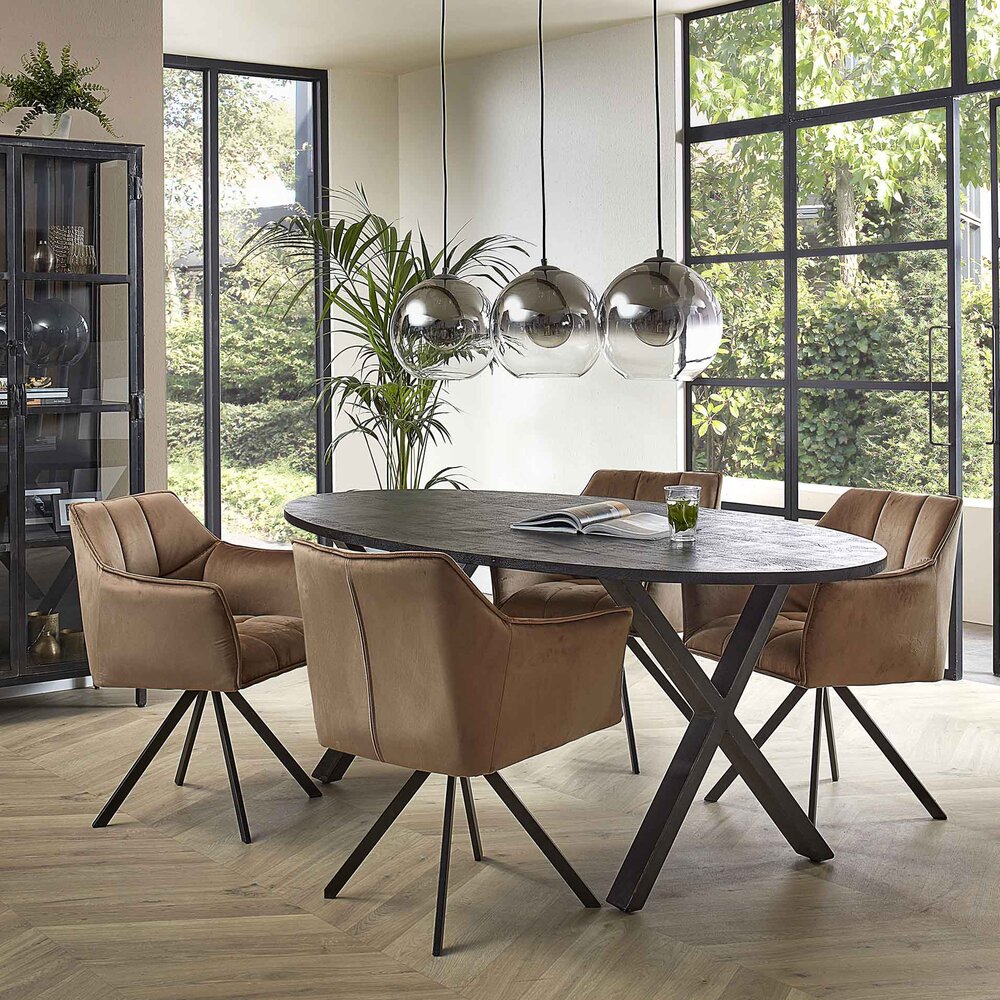 Table à manger ovale 200x105x77 cm en acacia massif noir - IOANIS | Maison et Styles