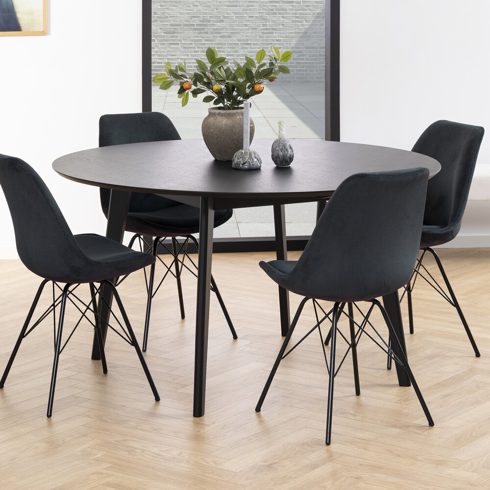 Table à manger ronde 140x140x76 cm décor chêne noir - SELDA