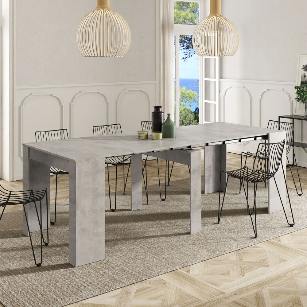 Table console extensible 51x237x90x78 cm en bois aspect béton