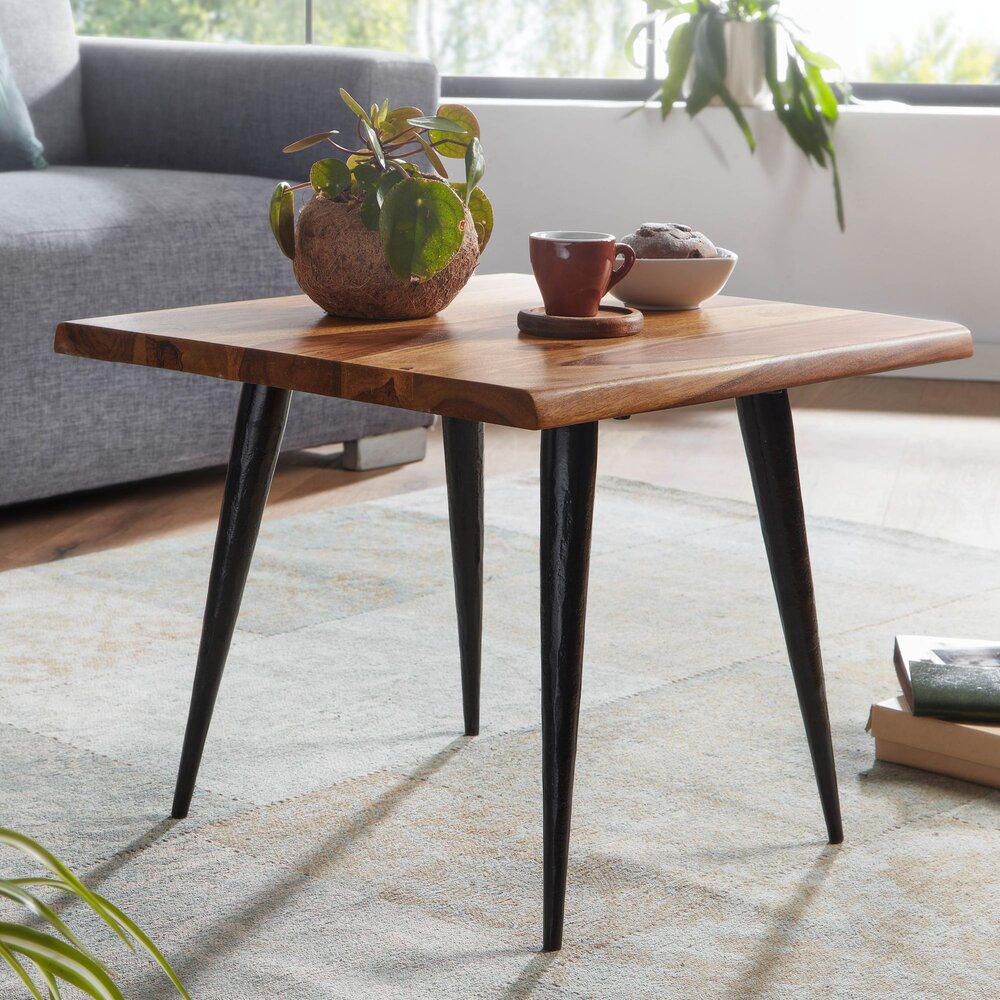 Table basse - Table basse carrée 50x50x40 cm en bois de sheesham naturel et noir photo 1