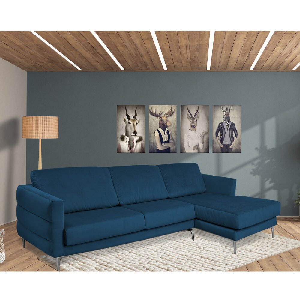 Canapé d'angle à droite fixe en velours bleu marine - LORD photo 1