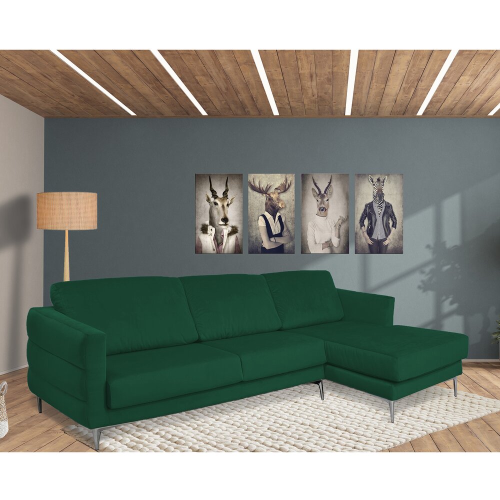 Canapé d'angle - Canapé d'angle à droite fixe en velours vert foncé - LORD photo 1