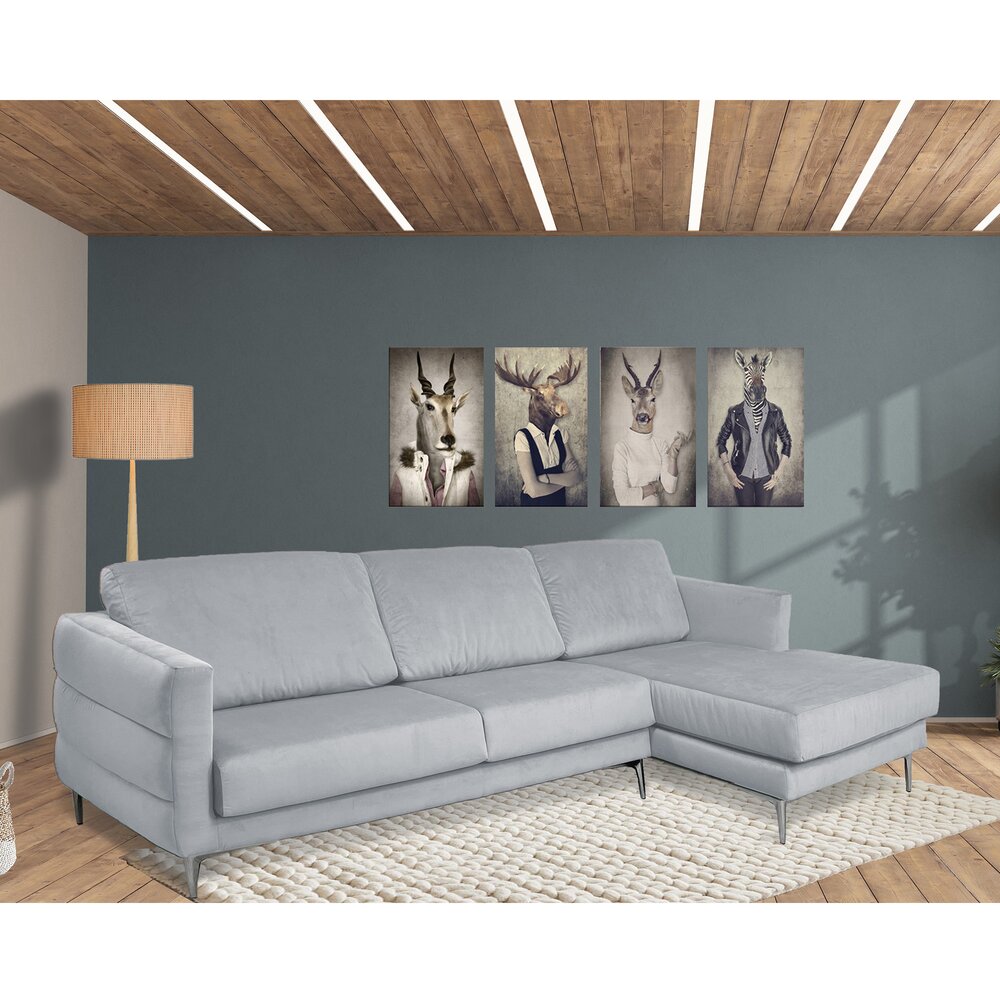 Canapé - Canapé d'angle à droite fixe en velours gris clair - LORD photo 1