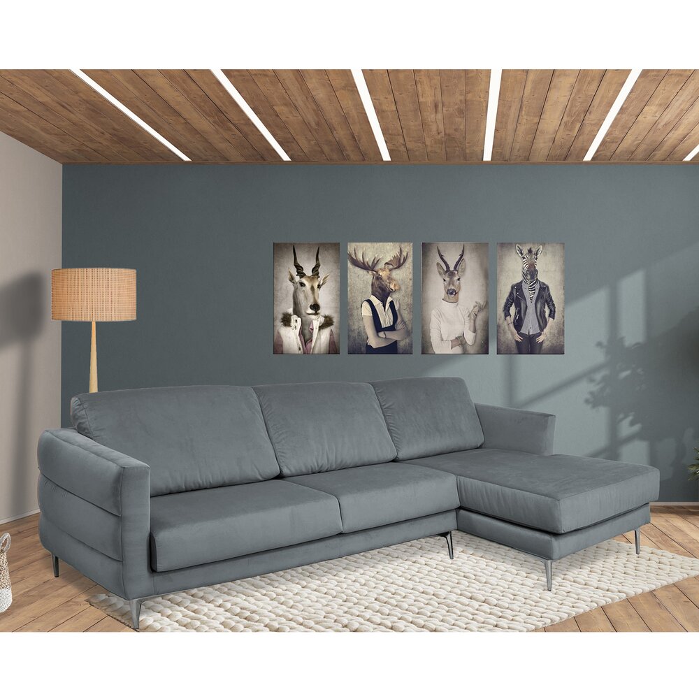 Canapé d'angle - Canapé d'angle à droite fixe en velours gris foncé - LORD photo 1