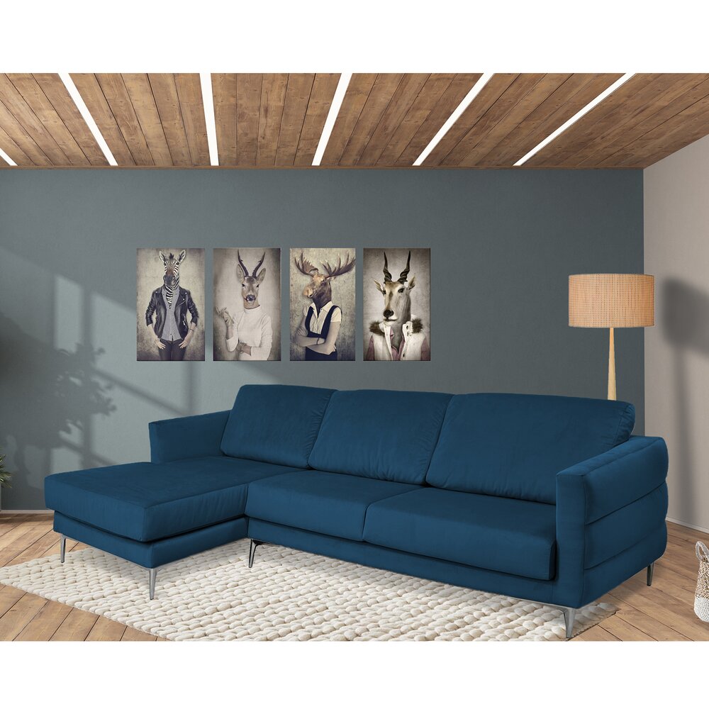 Canapé d'angle à gauche fixe en velours bleu marine - LORD photo 1
