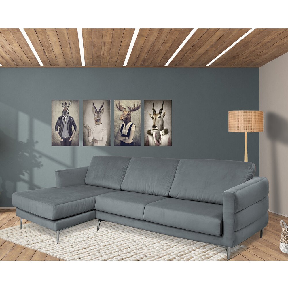 Canapé d'angle à gauche fixe en velours gris foncé - LORD photo 1