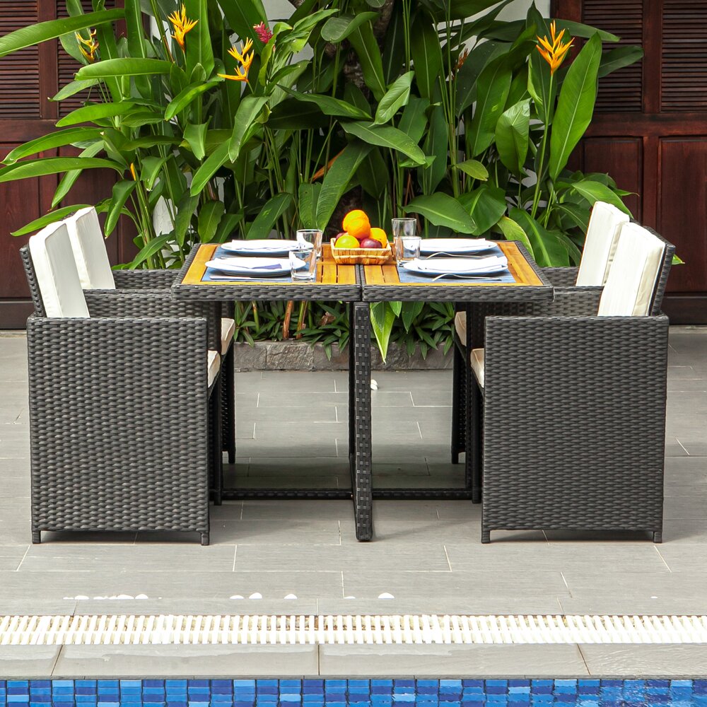 Ensemble repas - Ensemble table et 4 fauteuils de jardin en résine et acacia noir photo 1