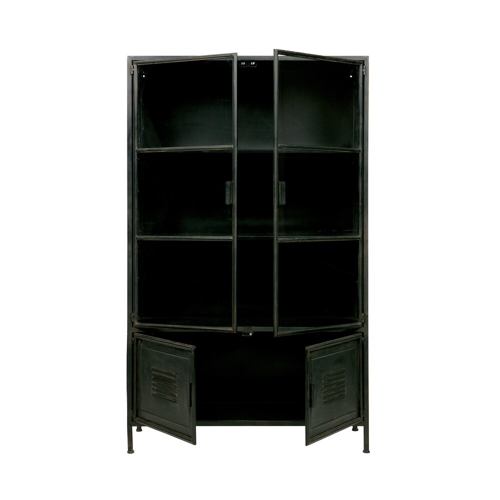 Vitrine 4 portes 99x40,5x167 cm en métal noir | Maison et Styles