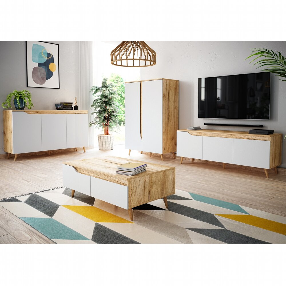 Salon complet avec meuble TV 160 cm décor chêne - FUMAY