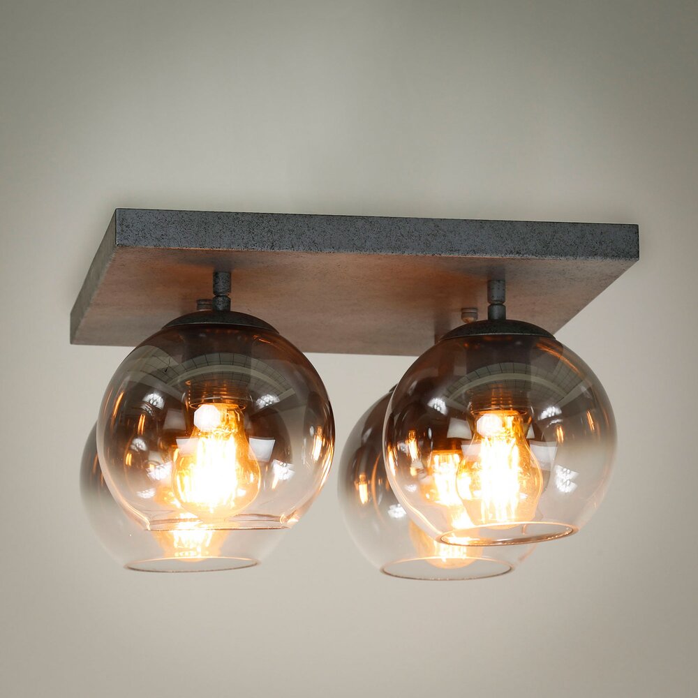 Luminaire - Plafonnier 4 lampes rondes 35x35x23 cm en verre fumé et métal gris photo 1