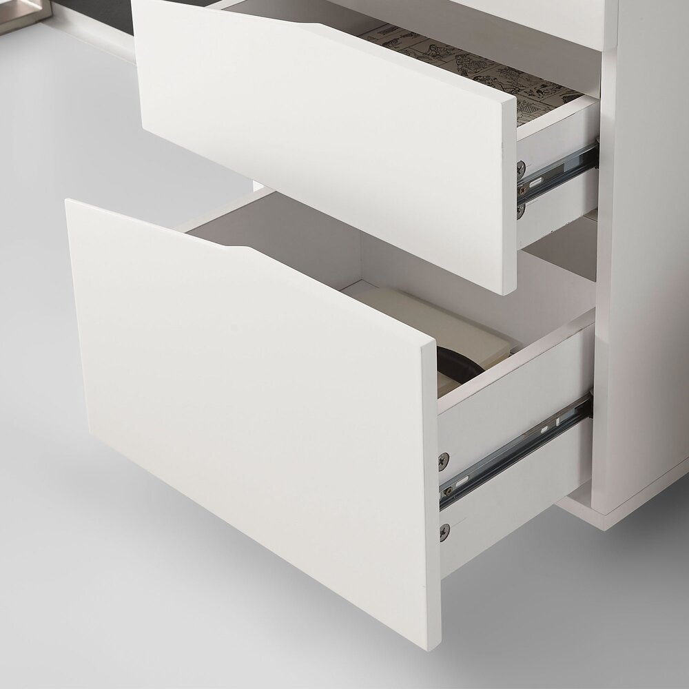 Bureau blanc mat avec caisson 3 tiroirs - svartan