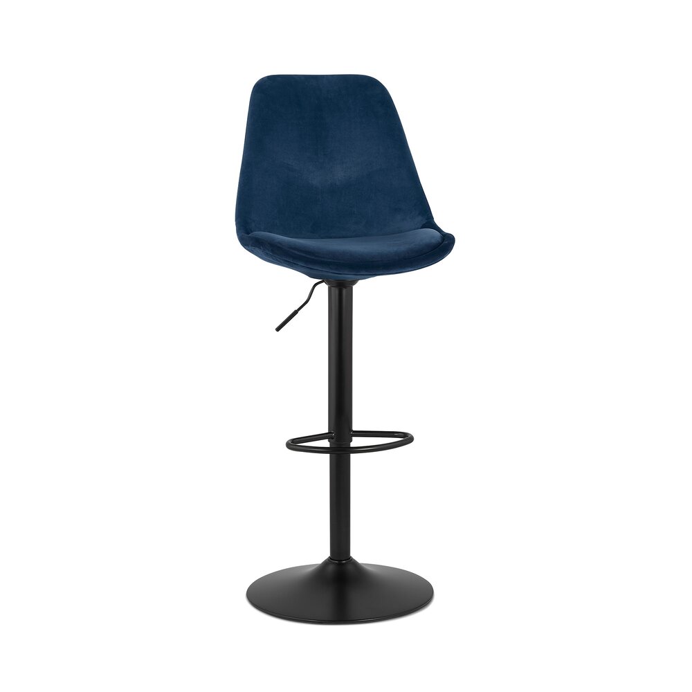 Tabouret de bar - Chaise de bar 48x55x123 cm en tissu bleu foncé et pied noir - LUCIE photo 1