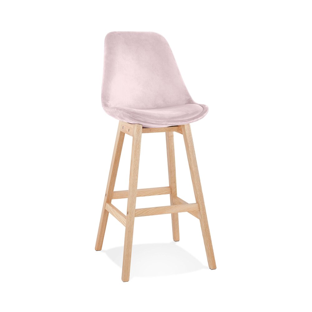 Tabouret de bar - Chaise de bar 56x48x113 cm en velours rose et pieds naturel - ELO photo 1
