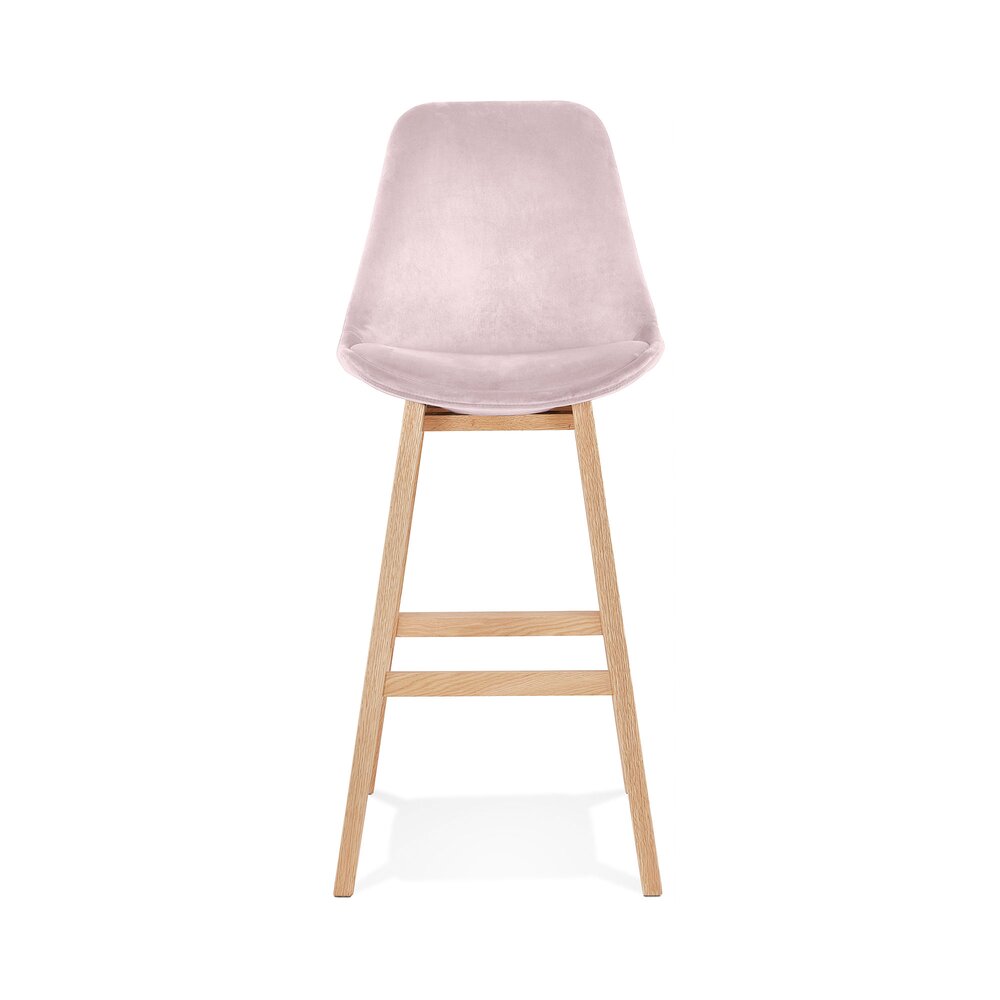 Chaise de bar 56x48x113 cm en velours rose et pieds naturel - ELO photo 2