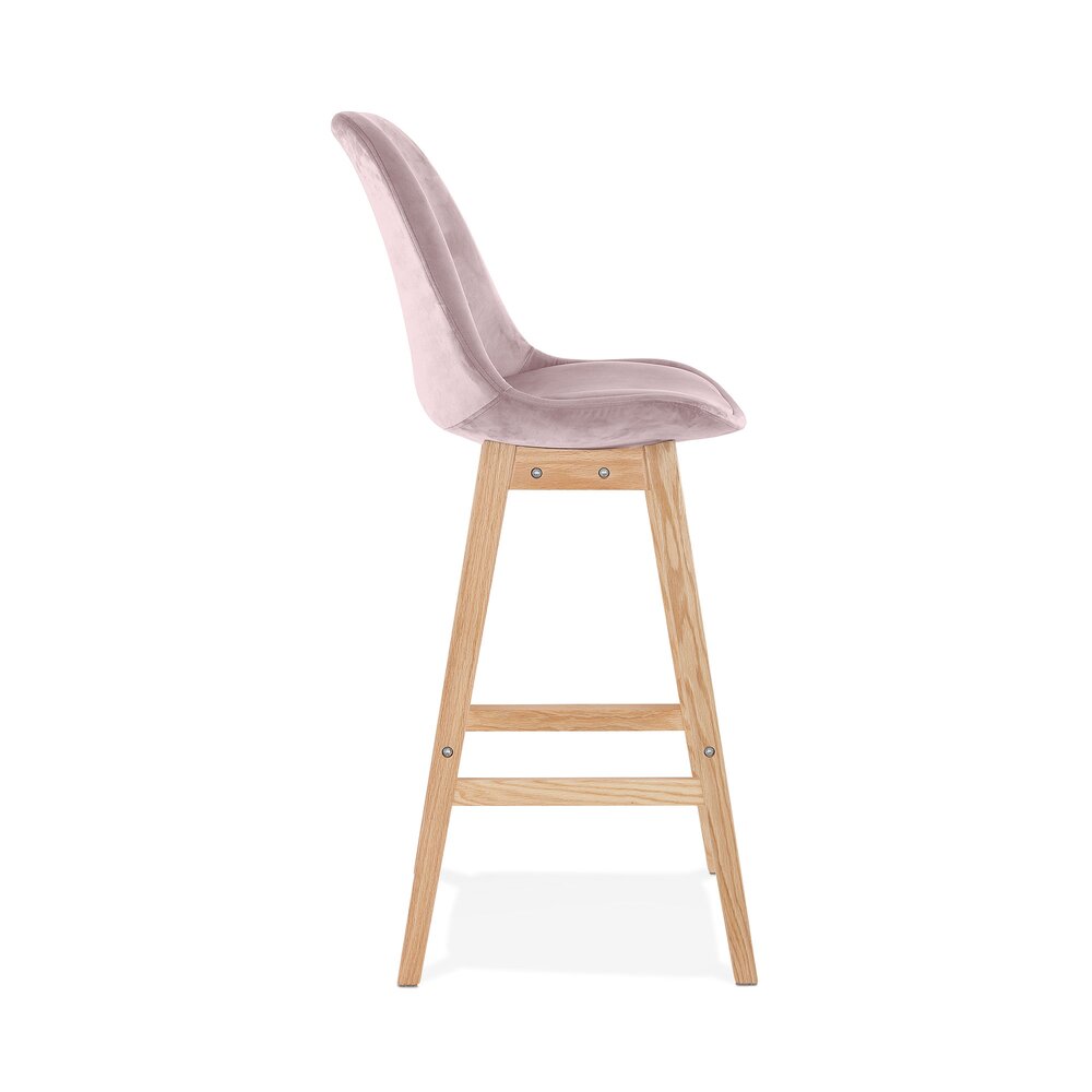 Chaise de bar 56x48x113 cm en velours rose et pieds naturel - ELO photo 3
