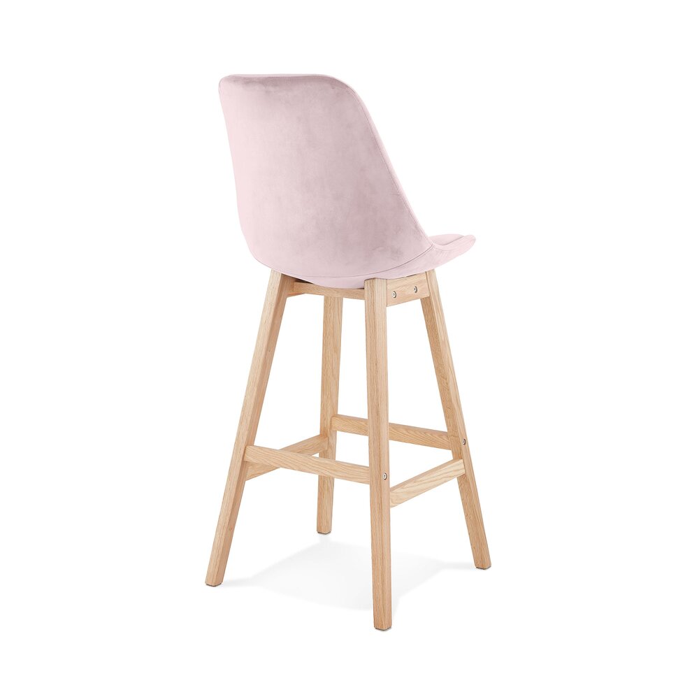 Chaise de bar 56x48x113 cm en velours rose et pieds naturel - ELO photo 4