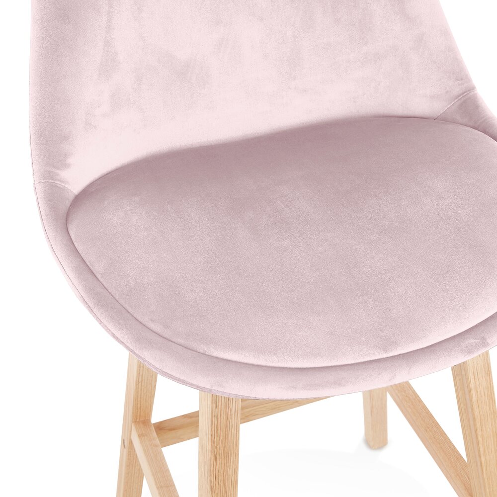 Chaise de bar 56x48x113 cm en velours rose et pieds naturel - ELO photo 5