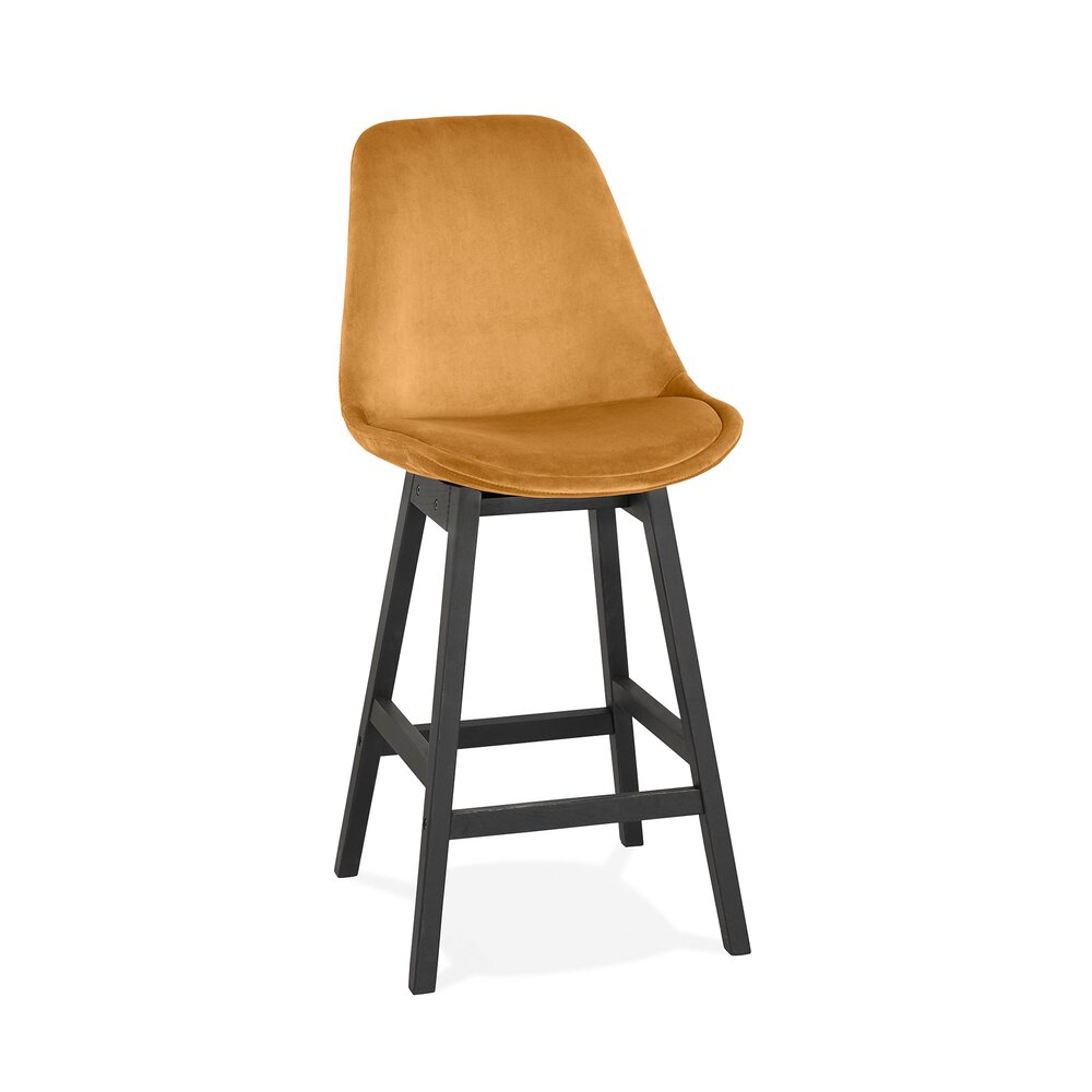 Tabouret de bar - Chaise de bar 56x48x103 cm en velours moutarde et pieds noir - ELO photo 1