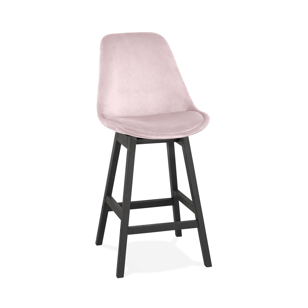 Tabouret de bar - Chaise de bar 56x48x103 cm en velours rose clair et pieds noir - ELO photo 1