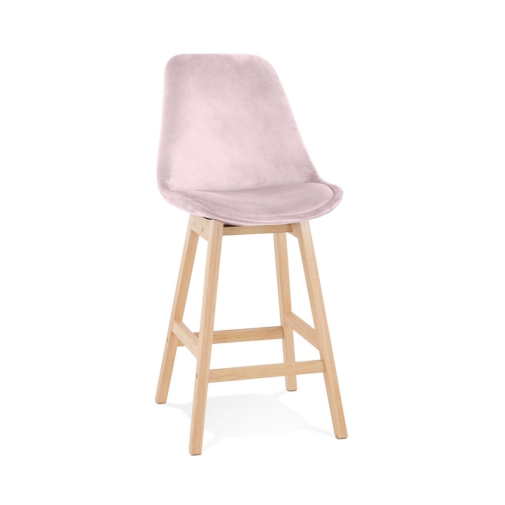 Tabouret de bar - Chaise de bar 56x48x103 cm en velours rose et pieds naturel - ELO photo 1