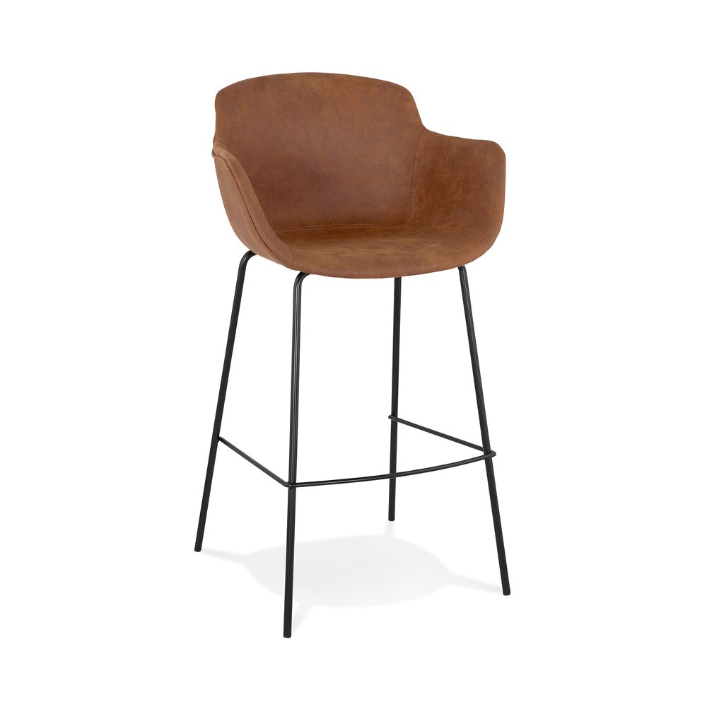 Tabouret de bar - Chaise de bar 59x54x107,5 cm en tissu marron et pied noir - GUIDO photo 1