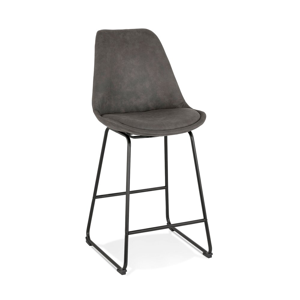 Tabouret de bar - Chaise de bar 55x48x109 cm en PU gris foncé et pied noir - LAYNA photo 1