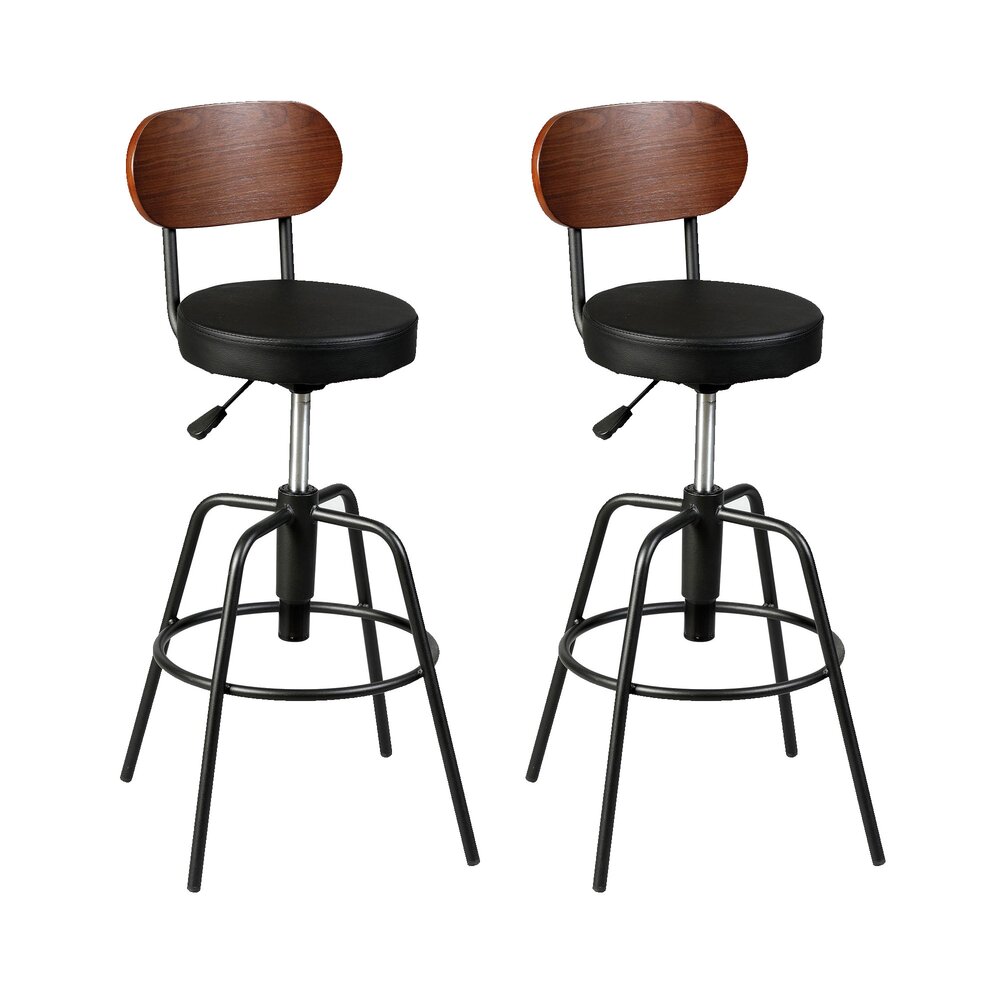 Tabouret de bar - Lot de 2 chaises de bar industrielles 45,5x41x93/105 cm noir et marron photo 1