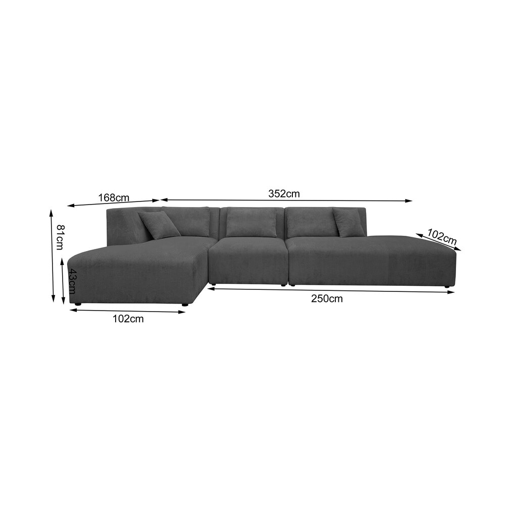 Canapé d'angle à gauche 352 cm en velours côtelé anthracite - PENNY photo 4