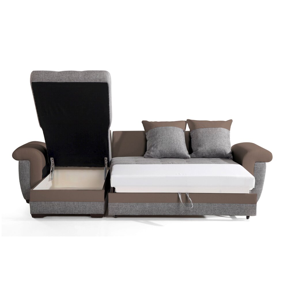 Canapé d’angle reversible et convertible en tissu gris et PU marron photo 4