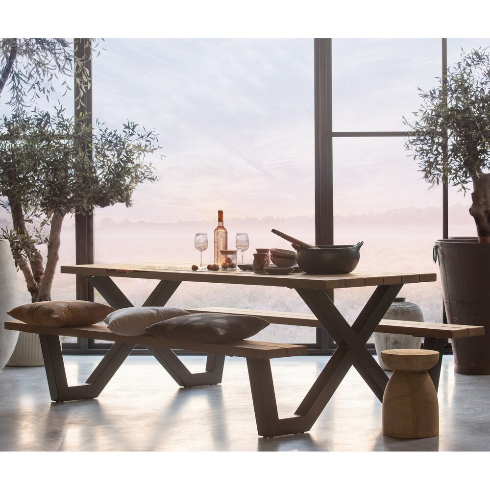 Ensemble repas - Ensemble table et banc de jardin 206x145x75 cm en bois et métal photo 1