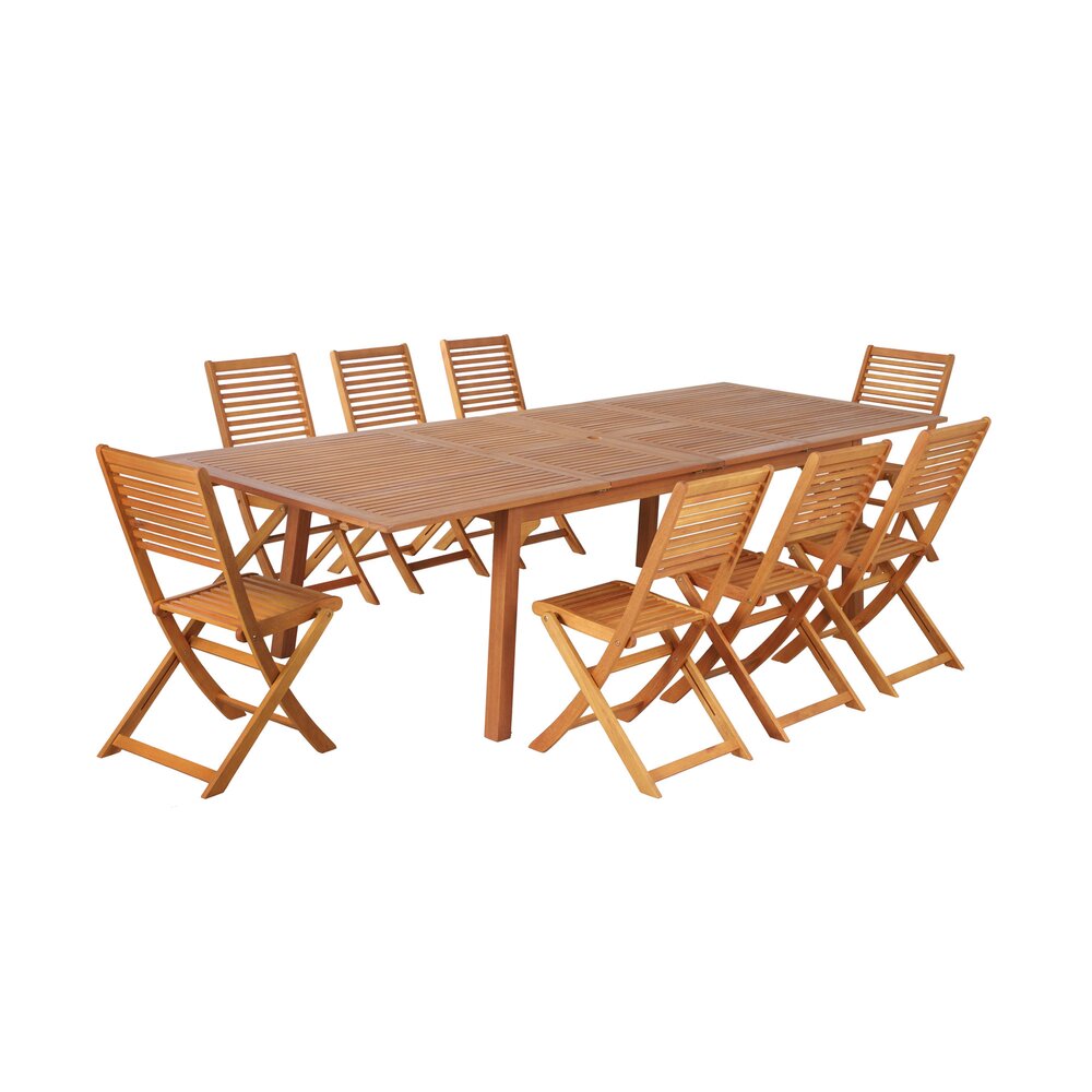 Ensemble repas - Table de jardin 200/300 cm et 8 chaises en eucalyptus naturel photo 1