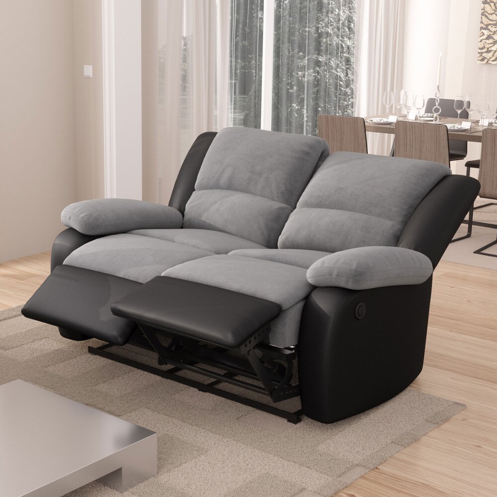 Canapé de relaxation électrique 2 places gris et PU noir - VALIA photo 1