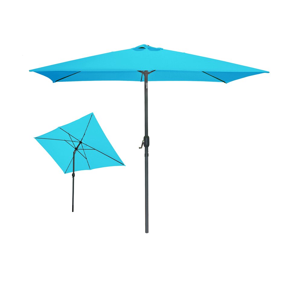 Parasol droit inclinable 300x200 cm en tissu bleu turquoise photo 2