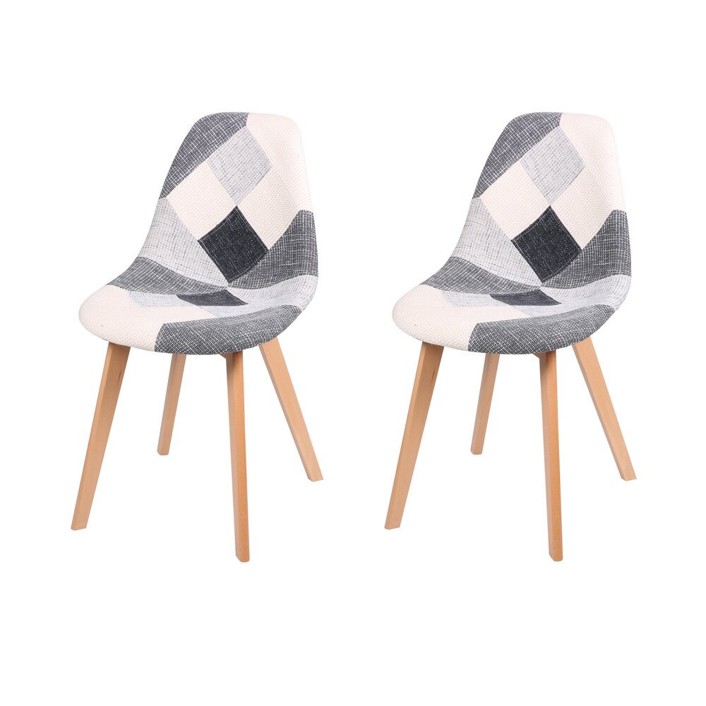 Lot de 2 chaises 56x43x87 cm en tissu patchwork gris photo 1