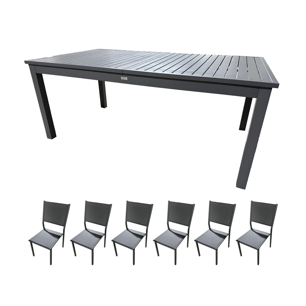 Ensemble table 180/240 cm + 6 chaises en aluminium gris photo 1