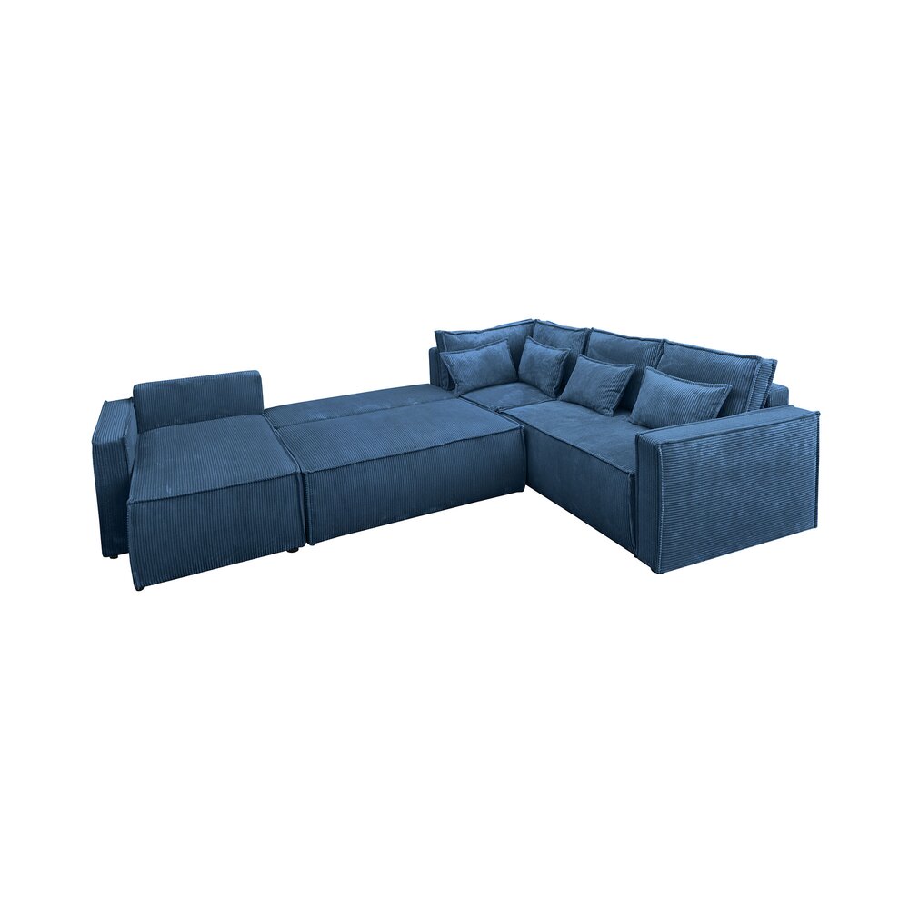 Canapé d'angle à droite 5 places en velours côtelé bleu foncé photo 3
