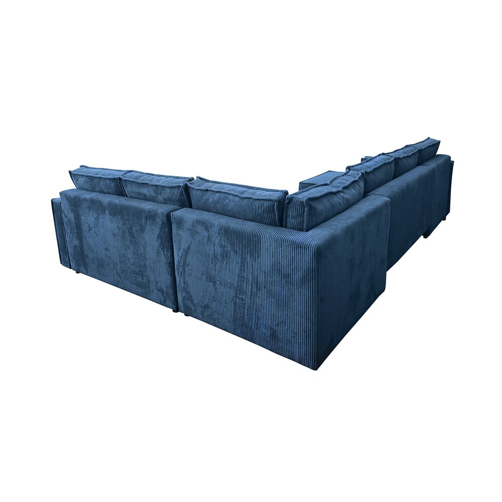 Canapé d'angle à droite 5 places en velours côtelé bleu foncé photo 4