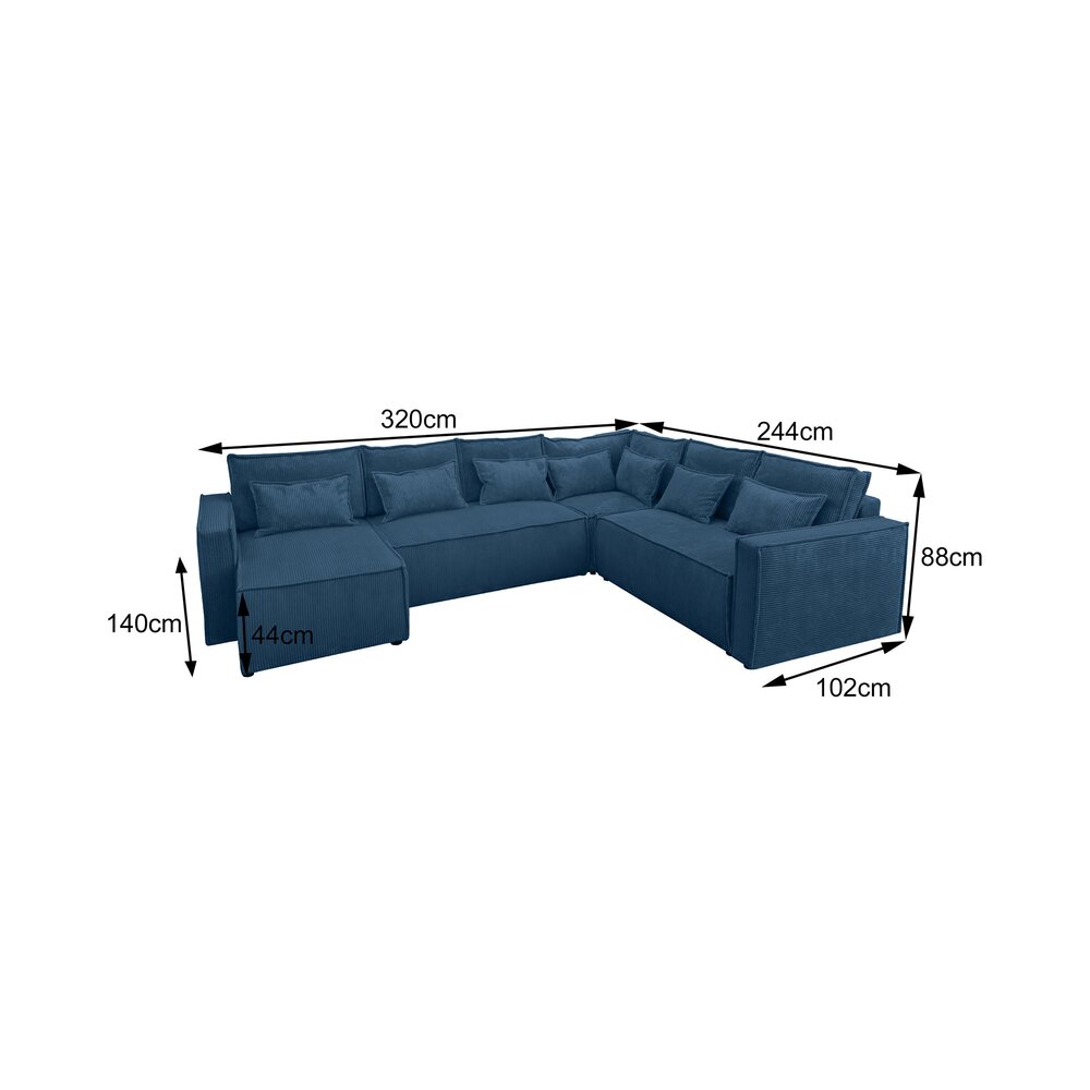 Canapé d'angle à droite 5 places en velours côtelé bleu foncé photo 6
