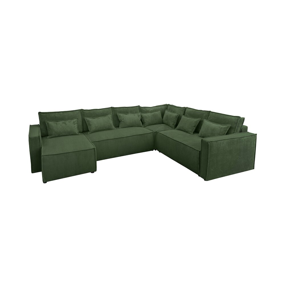 Canapé d'angle à droite 5 places en velours côtelé vert foncé photo 2
