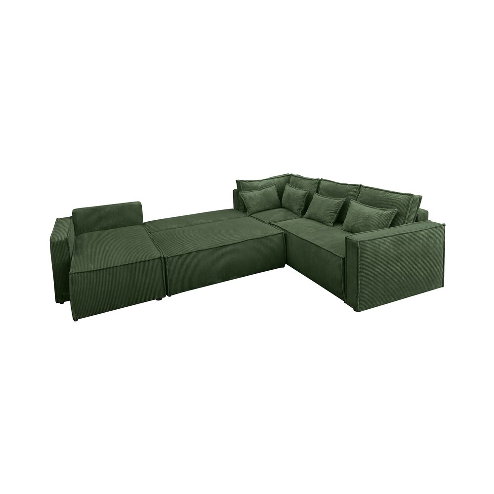 Canapé d'angle à droite 5 places en velours côtelé vert foncé photo 4