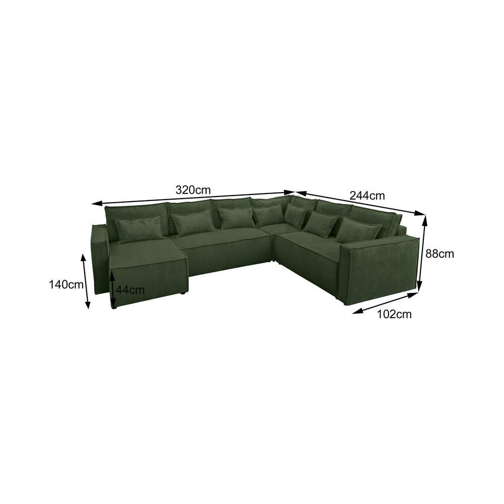 Canapé d'angle à droite 5 places en velours côtelé vert foncé photo 6