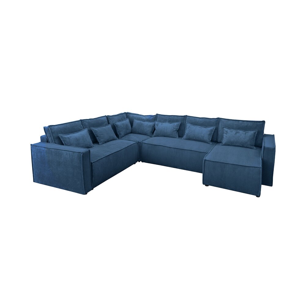 Canapé d'angle à gauche 5 places en velours côtelé bleu foncé photo 2